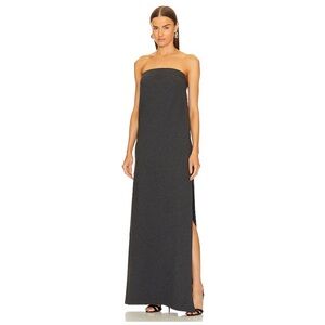 Revolve Norma Kamali Strapless Tailored Terry Side Slit Gown Dark Heather Grey
